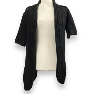 Sonoma Black Crochet Waffle Knit Open Front Cotton Blend Cardigan Topper S